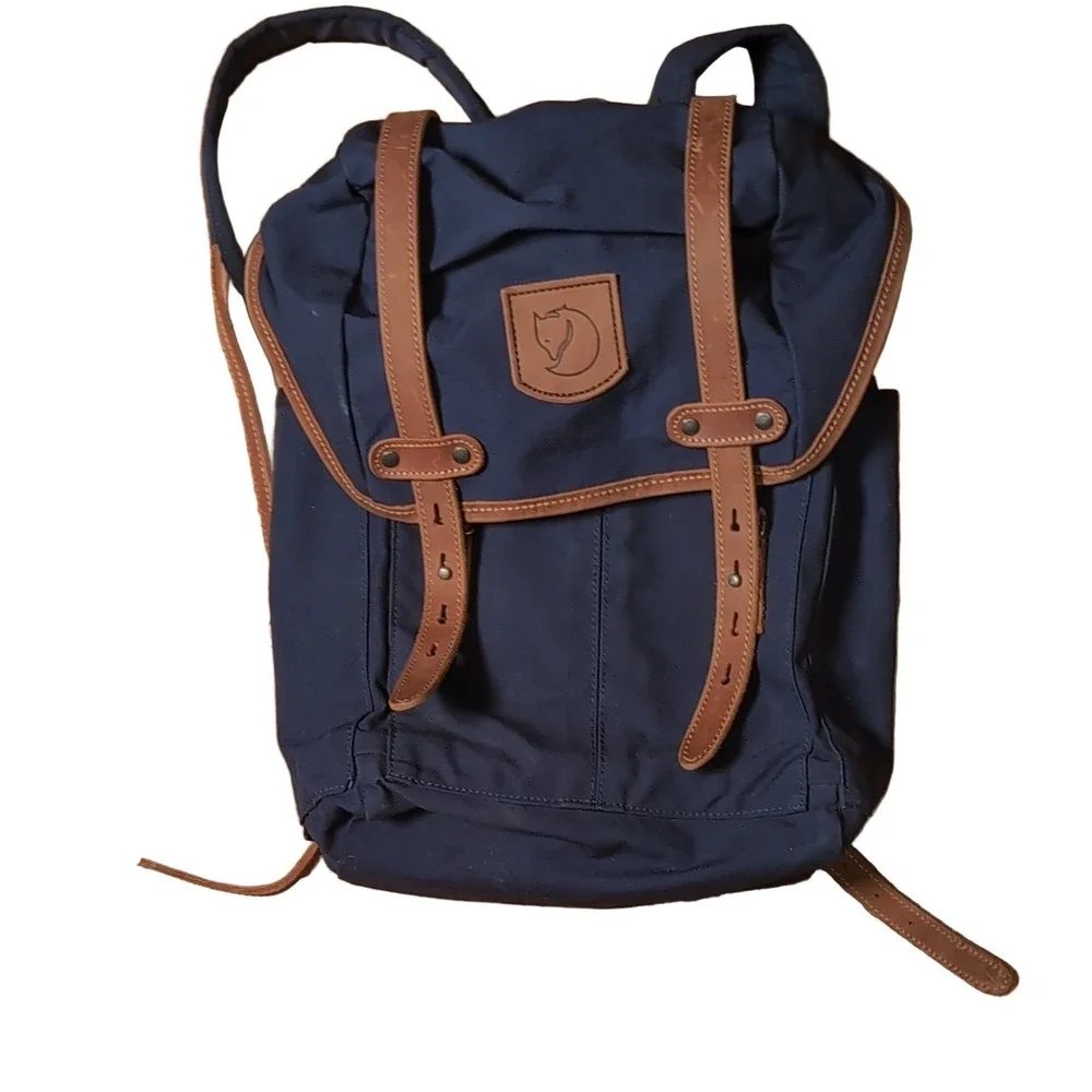 Fjällräven Rucksack No. 21 G G-1000 Navy Blue Leather Straps Backpack Unisex